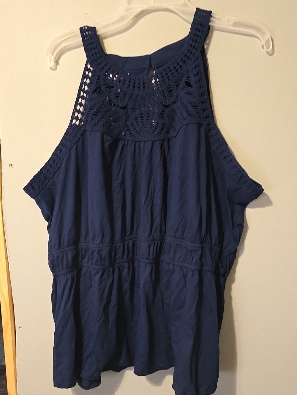 Maurices Navy Crochet Yoke Tank Top